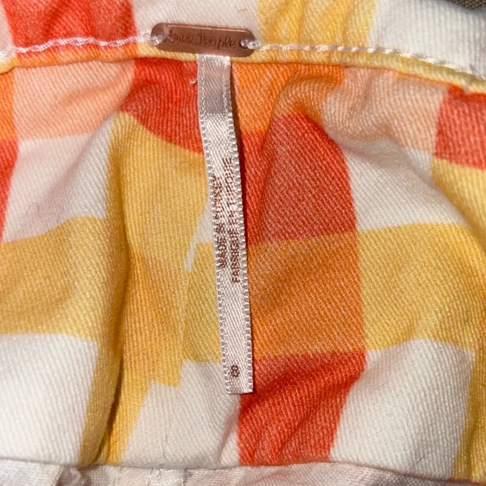 Free People She’s All That Orange Yellow Picnic Gingham Checker Crop Pants - 8 - Picture 12 of 15